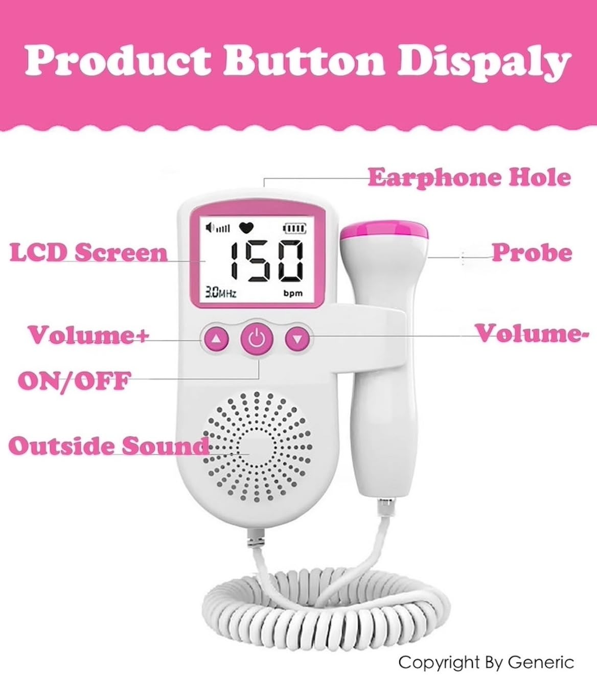 Bags for Baby Monitor Doppler Pregnancy Accessories, Portable Fetal Doppler Monitor Heartbeat for New Moms Easy to use